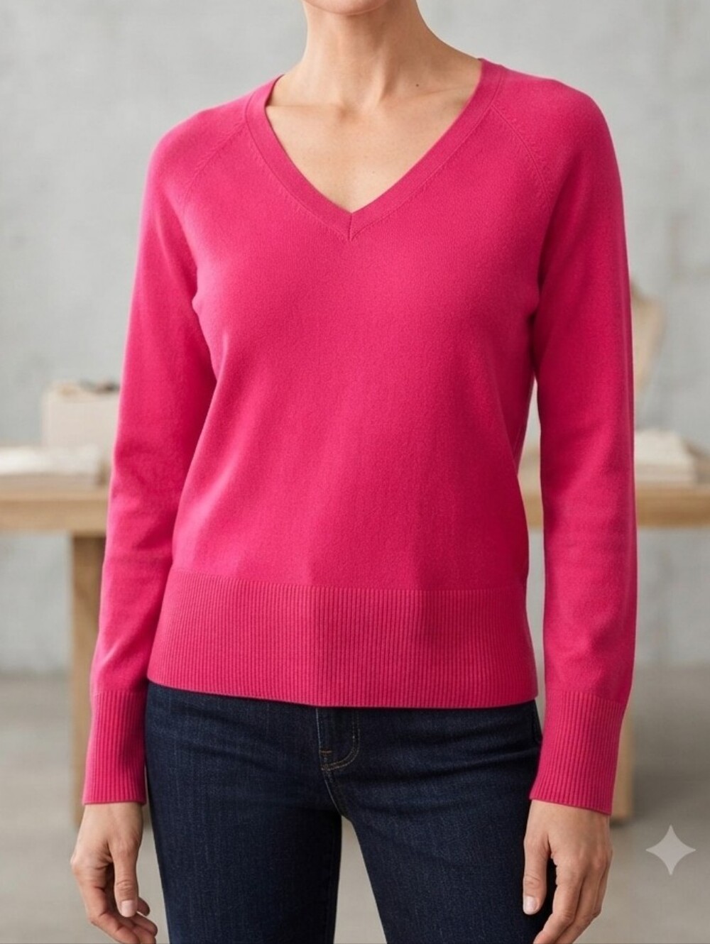 Talbots Hot Pink V-Neck Cotton Blend Sweater Size Large.